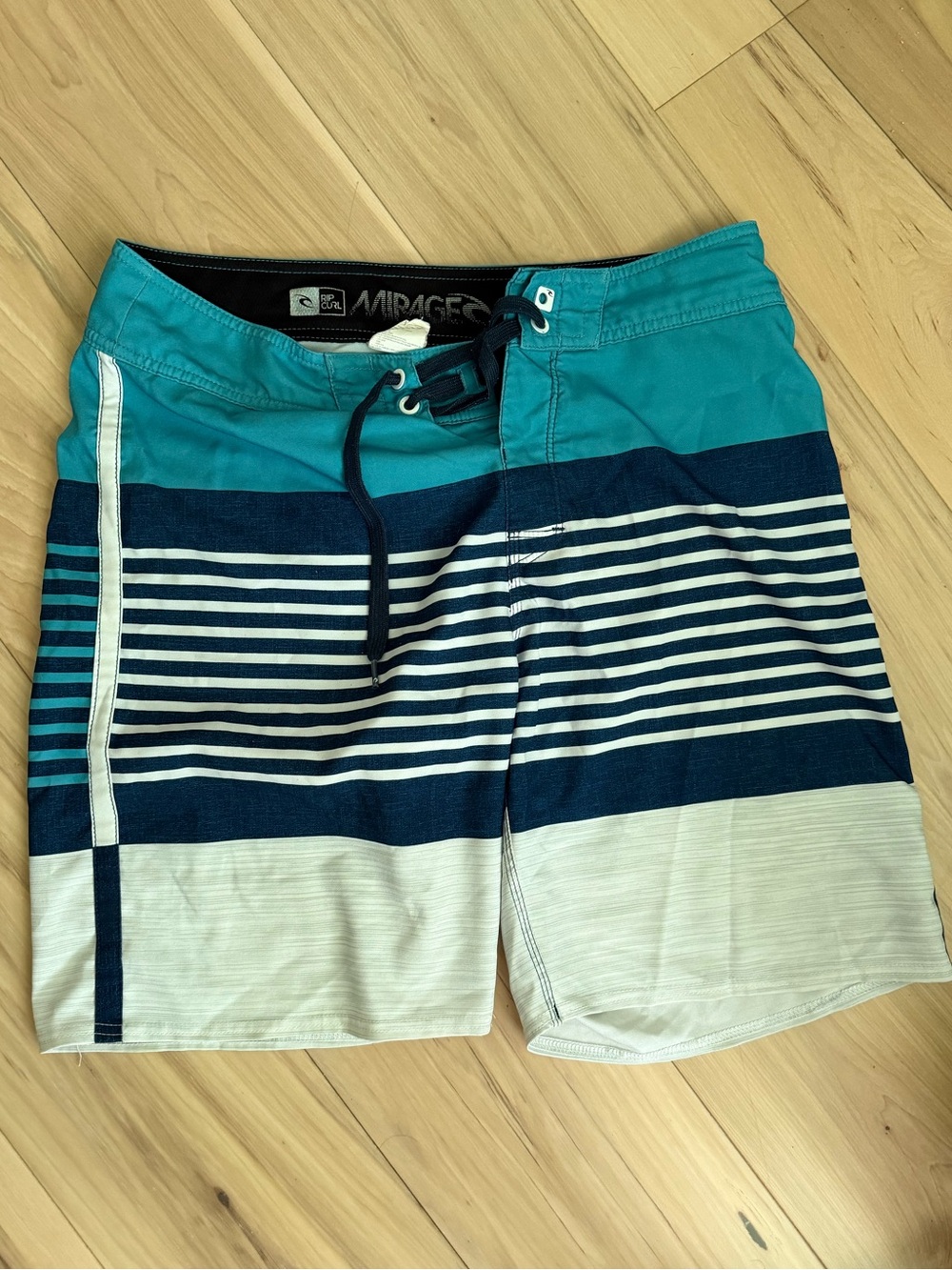 Men's Teal & Navy Striped Swim Trunks